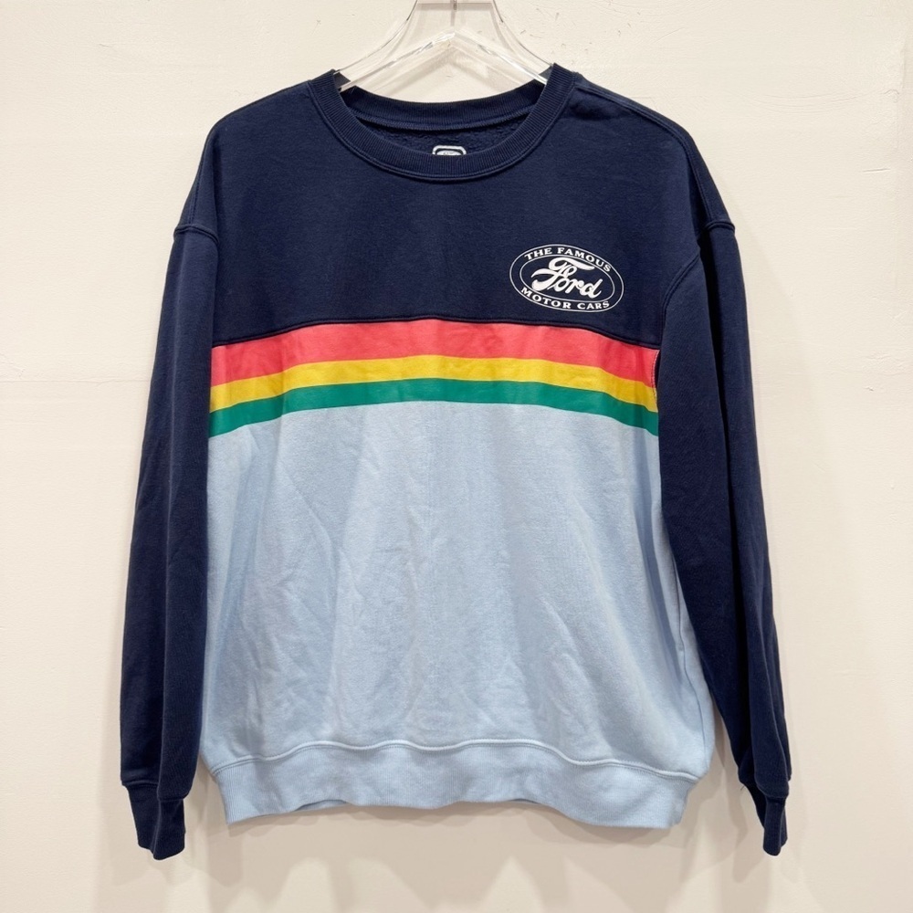 Ford Hybrid Apparel Stripe Colorful Sweatshirt Large Casual Comfy